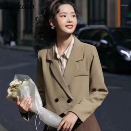 Damespakken gewas Casual kaki blazers dames herfst winter aanbesteding mode all-match Korean preppy stijl studenten dagelijkse vintage jas chic