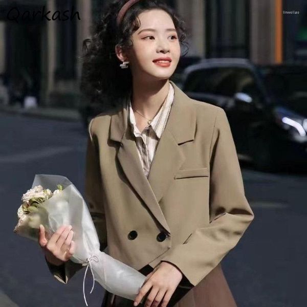 Trajes de mujer Crop Casual Khaki Blazers Mujer Otoño Invierno Moda tierna Todo-fósforo Estilo pijo coreano Estudiantes Daily Vintage Coat Chic