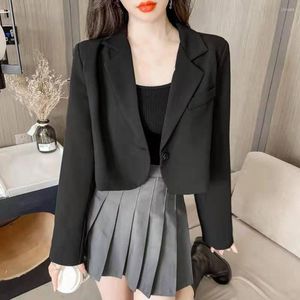 Damespakken bijgesneden blazer vaste kleur comfortabele warme warme single button revers navel blootgestelde pak jas jas streetwear