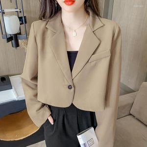 Women's Suits Cropped Blazers For Women 2023 Korean Fashion Long Sleeve Button Up Suit Jacket Woman Elegant All Match Office Blazer Female