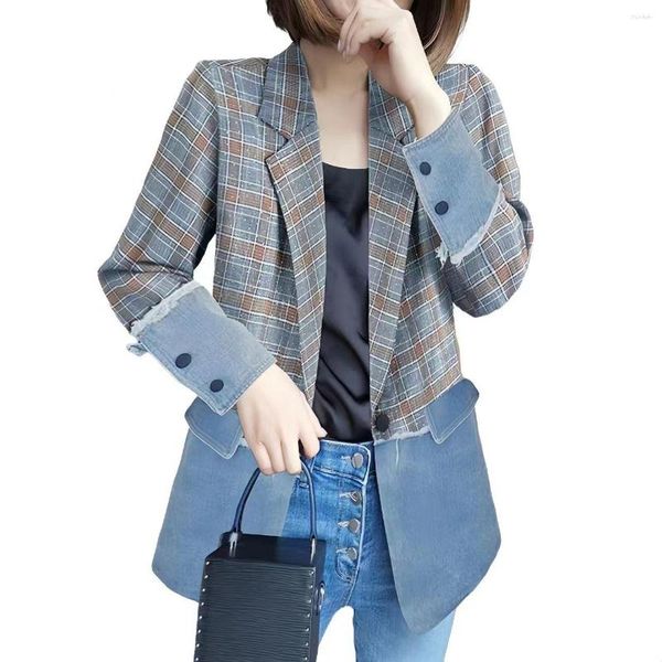 Costumes pour femmes Denim épissage Blazer pour printemps automne vestes 2023 imprimé Floral élégant ample décontracté Long manteau vêtements femmes hauts