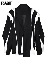 Costumes pour femmes EAM femmes noir irrégulière couleur bloc grande taille Blazer revers à manches longues veste mode marée printemps automne 2024 1DF308001