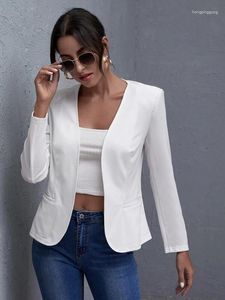 Suites de mujer elegantes chaquetas blancas blancas Spring y otoño blazers pequeños con mangas largas. Actualiza tu estilo