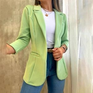 Costumes pour femmes femmes élégantes revers manteau Chic pour l'automne printemps coupe droite mi-longueur prêt pour les affaires avec poches plaquées