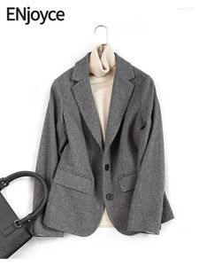 Costumes de femmes profiter des femmes veste en laine grise vintage veste de revers coréen vêtements de mode luxe chic tops