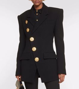 Costumes de Style européen pour femmes, Blazer classique noir à manches longues, mode bouton doré, veste en laine Slim pour femmes, automne hiver 2023