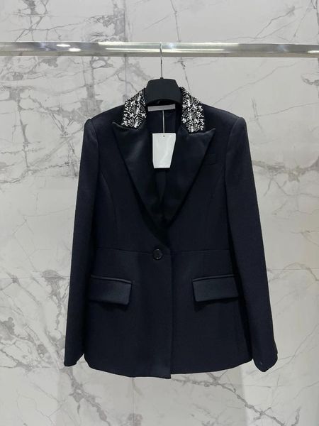 Costumes pour femmes, vêtements de Style européen, Blazer noir à bouton unique, manches longues, perles et diamants, veste pour femmes