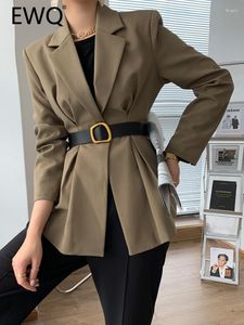 Costumes pour femmes EWQ élégant ceinture conception rassemblé taille Blazers pour femmes solide à manches longues bureau dame femme vestes 2023 automne 26D5788