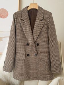 Trajes de mujer EWQ Estilo Dulce chaqueta elegante y elegante para mujer chaqueta de lana a cuadros con bolsillos cruzados chaquetas de retales otoño 2023 27SN3427