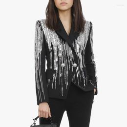 Damespakken Uitstekende kwaliteit 2023 Modeontwerper Blazer Jacket Dames met dubbele borsten Luxe verbluffende metalen kralen