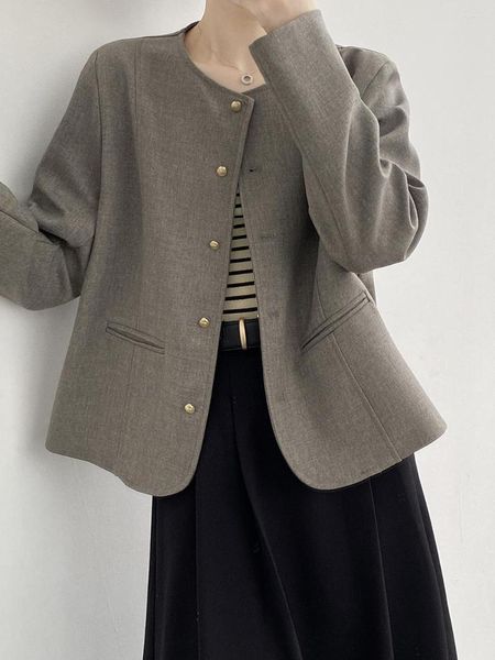 Trajes de mujer, chaqueta informal de manga larga y cuello redondo, estilo otoño 2023, chaqueta china de moda