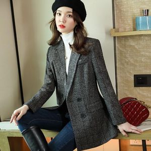 Costumes pour femmes automne mode décontracté femmes gris Blazer bureau dames veste manteau à manches longues femme travail vêtements Double boutonnage