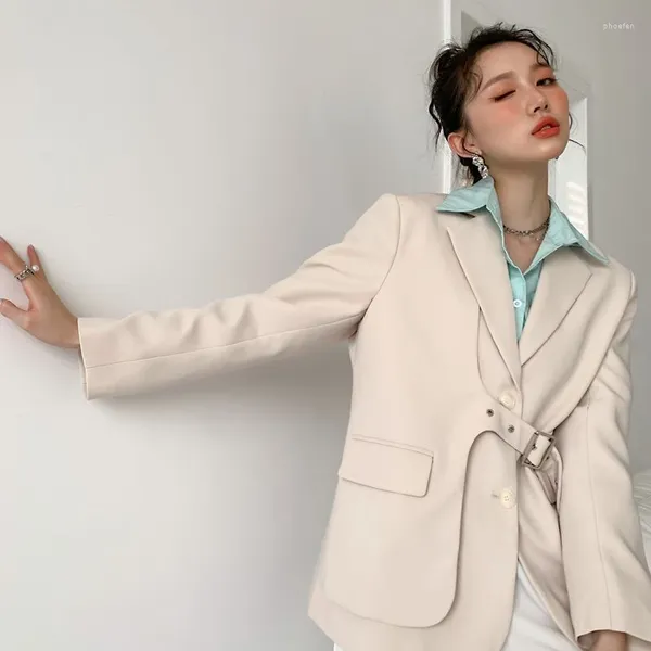 Trajes de mujer Otoño/Invierno estilo británico corto asimétrico cintura Blazer abrigo Retro Casual Color sólido chaqueta de traje suelta