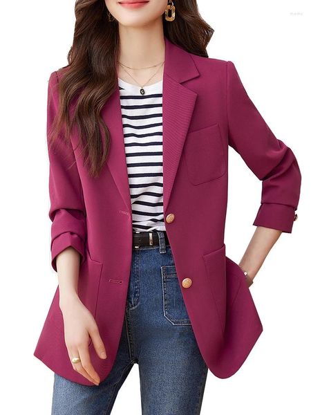 Trajes de mujer Moda Otoño Invierno Mujer Blazer formal Abrigo Rosa Amarillo Negro Mujer Manga larga Chaqueta suelta para mujer con bolsillo