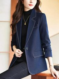 Damespakken Mode Zwarte Lange Mouw Blazer Dames 2023 Herfst Blauw Elegant Koreaans Enkele Knop Kantoorjas Dames Grijs Pak Jas Y2k