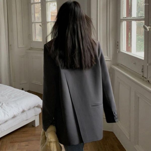 Costumes de femmes Fashion Black à manches longues manteau noué de design unique coréen gris divisé de style lâche décontracté petit