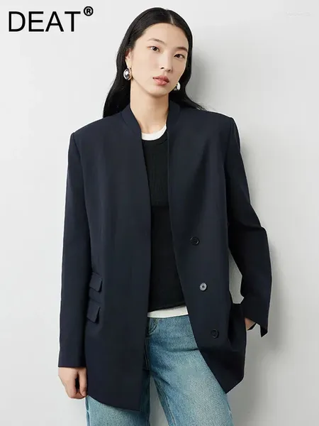 Trajes de mujer Blazer de moda cuello redondo manga larga sólido un solo pecho 40% chaquetas de traje de lana primavera 2024 marea 7AB3712