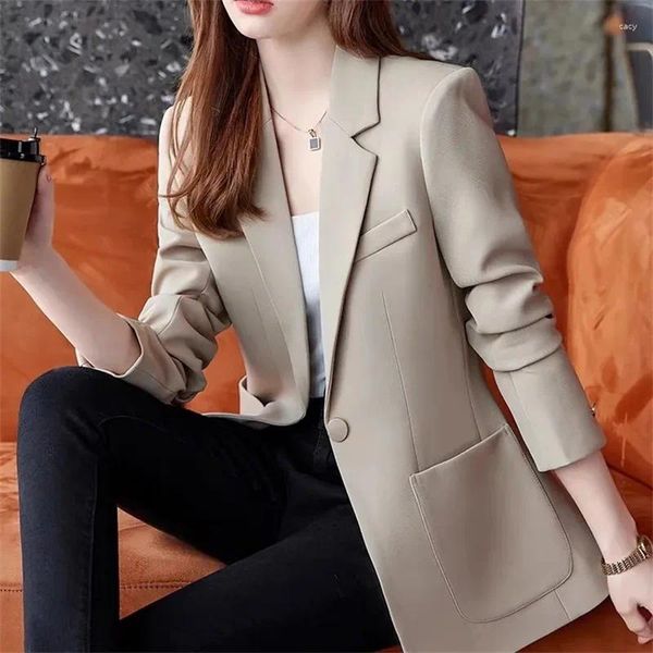 Trajes de mujer moda Casual mujer Blazer Sli traje de manga larga chaqueta femenina 2024 primavera otoño un botón negro abrigo de oficina