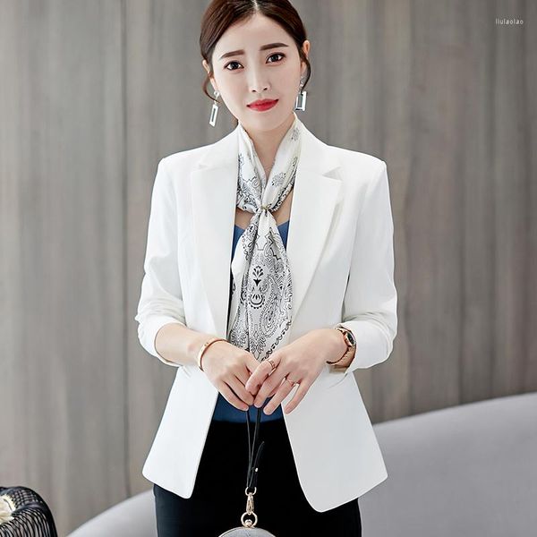 Trajes de mujer Chaqueta de diseño de moda Chaqueta de mujer Slim Negro Blanco Un solo botón Tops sólidos para Office Lady Wear Tamaño XXL Formal