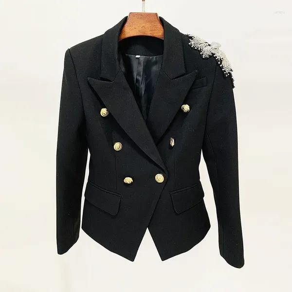 Trajes de mujer de diseñador de moda, chaqueta ajustada de alta calidad con cuello de cuentas, chaqueta con botones de León y doble botonadura, abrigo para mujer