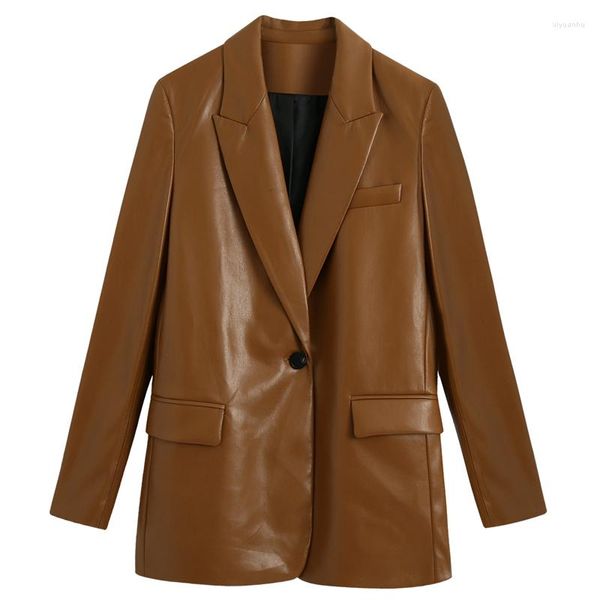 Trajes para mujeres moda muesca de puro marrón muesca blazers para mujeres de cuero faux