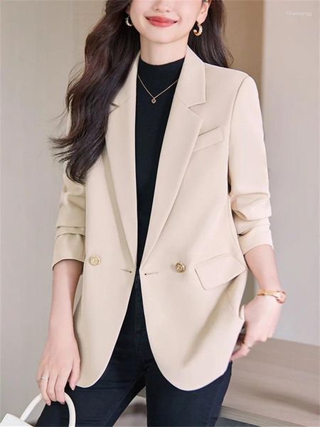 Trajes de mujer, chaqueta de oficina a la moda para mujer, chaqueta coreana de manga larga para otoño e invierno, abrigos informales lisos elegantes 2023