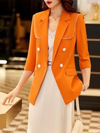 Costumes de femmes mode orange blanc noir femelles blazer dames femelles doubles seins de travail de travail veste formelle pour le printemps d'été 2024