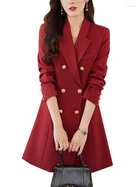 Costumes pour femmes mode rouge rose bleu noir femmes Blazer dames veste décontractée à manches longues Triple boutonnage femme automne hiver manteau