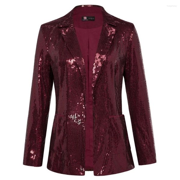 Costumes pour femmes mode paillettes formelle fête réunion Blazer manteau revers col ouvert devant solide casual affaires femme coupe ajustée