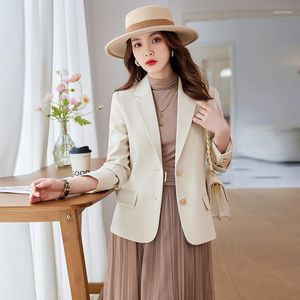 Costumes pour femmes Mode Printemps Automne Femmes Double Bouton Minuit Marine Slim Blazer Bureau Lady Casual Veste Courte Manteau Girl Top Vêtements