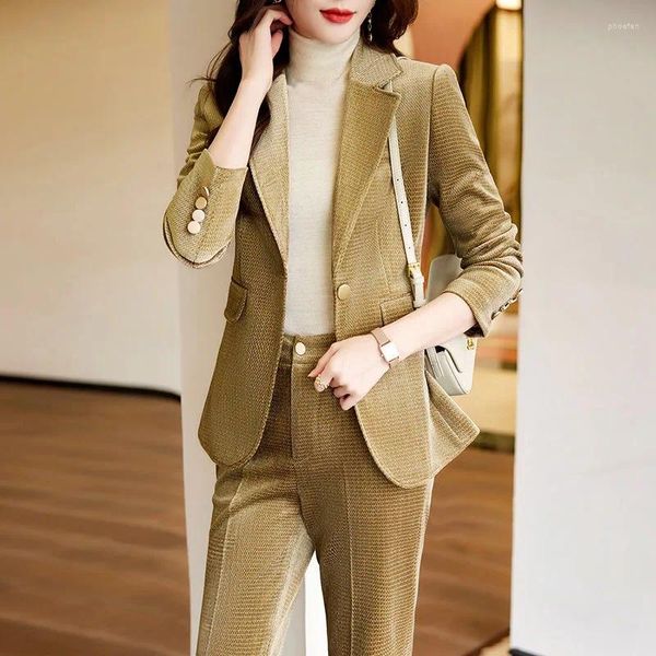 Trajes de mujer Moda Primavera Otoño Mujer Medianoche Azul Marino Slim Terciopelo Blazer Oficina Señora Solo Botón Traje Chaqueta Mujer Abrigo Chica Fiesta Regalo