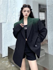 Vrouwen Pakken Mode Streetwear Zwart Groen Gradiënt Blazers Vrouwen Koreaanse Losse Oversized Pak Jassen Mannen Vrouw 2023