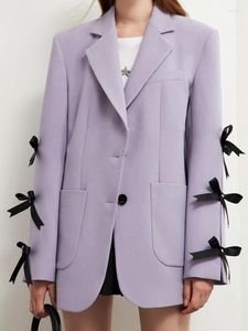 Costumes pour femmes Fashion Fozer's Blazer Notched Collar lâche simple Poitrine longue Patchwork Bow Suit Suit Vestes Automne 2023 GX157