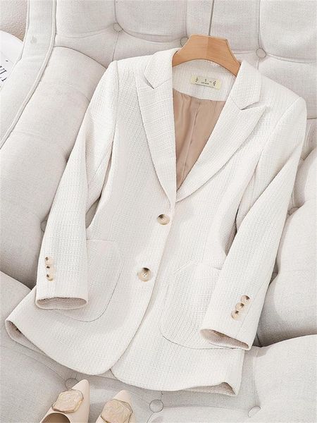 Costumes pour femmes mode femmes Blazer 2023 en Beige à manches longues simple boutonnage poche veste bureau dame affaires travail porter formel