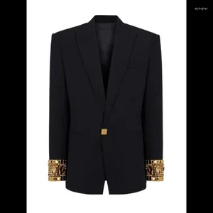 Costumes pour femmes Veste blazer femme avec perles Boutons de manchette dorés Mode Un bouton Mi-long Coupe classique Costume d'affaires Vêtements de cérémonie Blazers