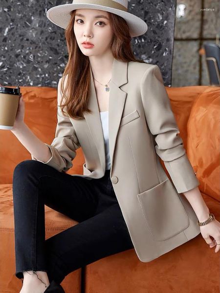 Costumes pour femmes Fitshinling OL Veste élégante Blazer Poches Bouton Slim Blazers Femme Vêtements d'extérieur en 2023 Manteaux de mode Vente