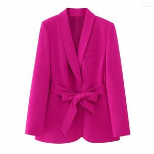 Costumes pour femmes Fuchsia smoking Blazer femme ceinture bouton veste femmes manches longues blazers droits pour Streetwear