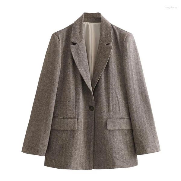 Costumes pour femmes GJXSDNX Blazer simple boutonnage manteau avec doublure à manches longues col en v mode Vintage sergé bureau dame