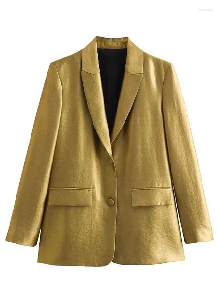 Costumes pour femmes Blazer doré femmes élégant mode manteau femme Vintage Chic porter bouton costume veste automne à manches longues bureau dames Blazers