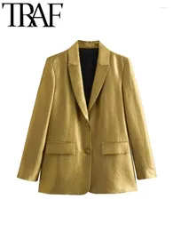 Costumes pour femmes, manteau métallique doré, boutons de fête décontractés, Blazer à manches longues, veste de bureau, haut féminin Y2K, automne 2023