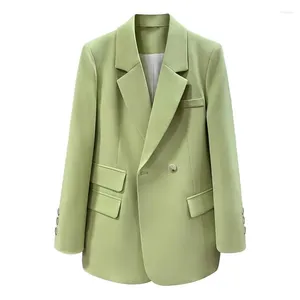 Costumes pour femmes, Blazer vert, bureau, dames coréennes Chic, poches, veste et manteau élégants, 2023