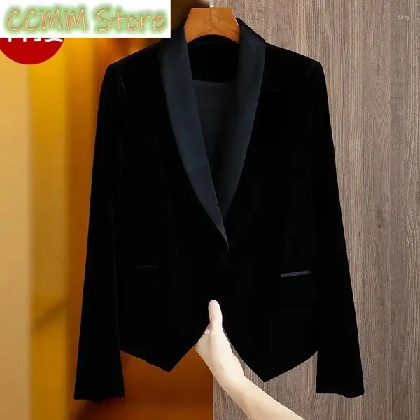 Trajes de mujer temperamento de clase alta versátil chaqueta de terciopelo negro grande chaqueta corta chaquetas de traje prendas de vestir de primavera y otoño