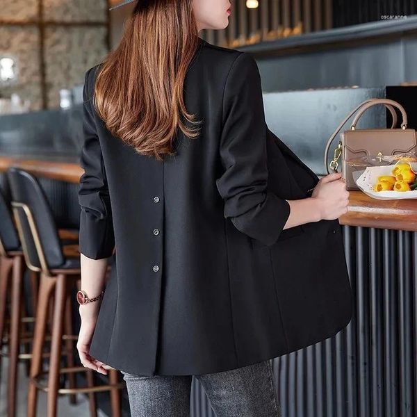 Trajes de mujer Chaqueta de traje pequeño de gama alta Mujer Primavera Otoño 2024 Versión coreana Hebilla de doble botonadura Manga larga Top informal suelto