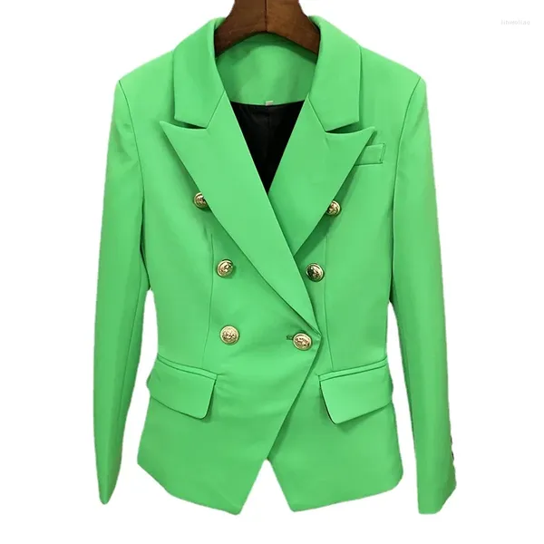 Trajes de mujer, Blazer de alta calidad, chaquetas cortas de primavera 2024, chaquetas modernas con botones de cabeza de león dorado para mujer, chaquetas verdes