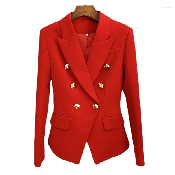 Trajes de mujer Blazer de alta calidad primavera 2024 en prendas de vestir exteriores Chaqueta corta roja para mujer traje ajustado con botones dorados