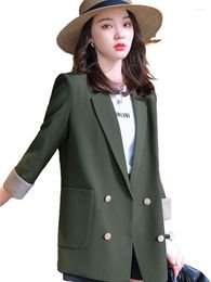 Damespakken hoogwaardige casual groene blazer damesjassen met pocket voor vrouwen modekantoor dame uit het dame van losse jaskleding