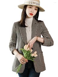 Trajes de mujer de alta calidad Casual Plaid Blazer abrigos largos de mujer con bolsillo para mujer moda Oficina señora prendas de vestir chaqueta