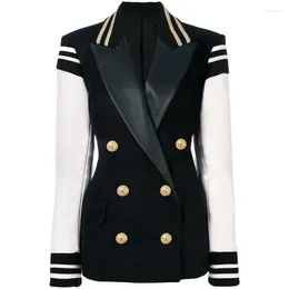 Costumes pour femmes de haute qualité Est Fashion 2024 Designer Blazer en cuir Patchwork Double boutonnage classique Varsity Jacket