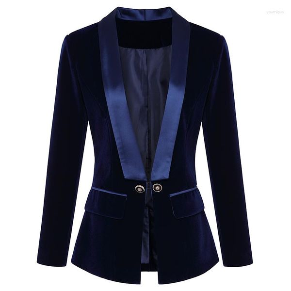 Trajes de mujer de alta calidad Est Runway bonito diseñador Blazer chaqueta de terciopelo de manga larga ropa exterior