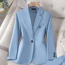 Damespakken Hoogwaardige lange mouw Vrouwelijke blazer vrouwen blauwe koffie Khaki Single Button Slim Jacked Ladies Business Work Wear Formal Coat